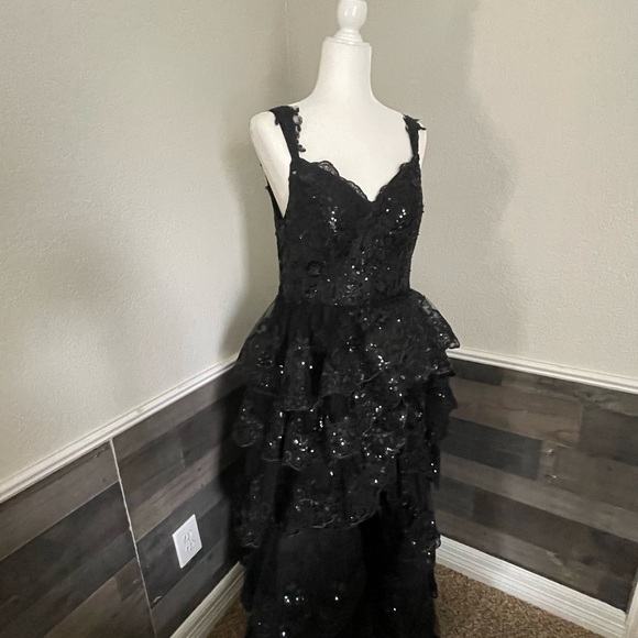 🔥 Dress with sequined appliqués multi-layers with slit - Picture 5 of 6